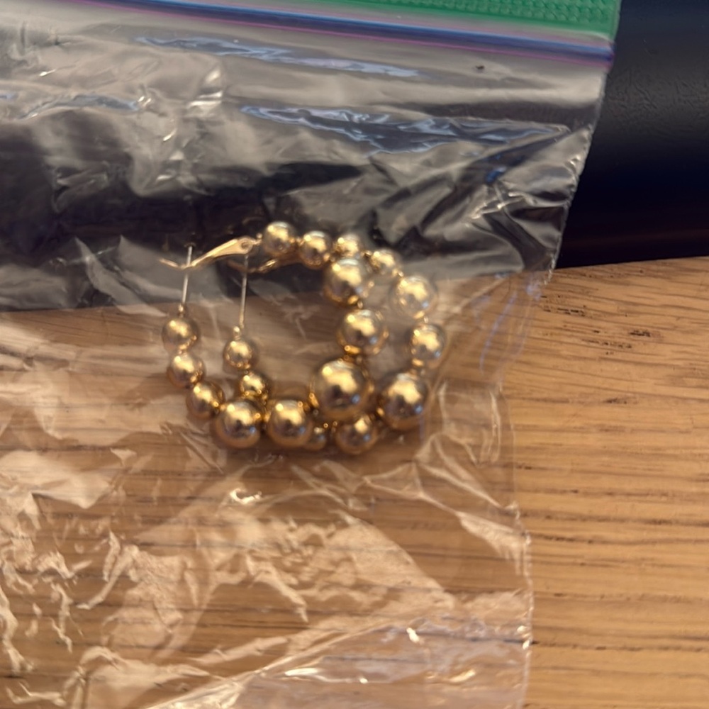 Gold Beaded Hoops Earrings